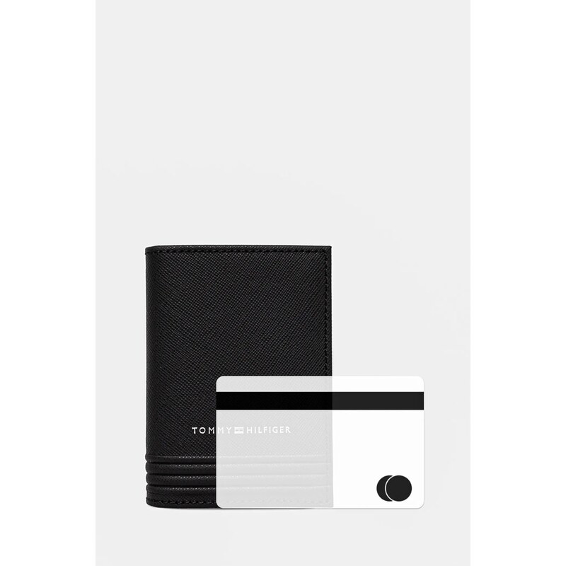Δερμάτινη θήκη για κάρτες Tommy Hilfiger χρώμα: μαύρο, AM0AM13262