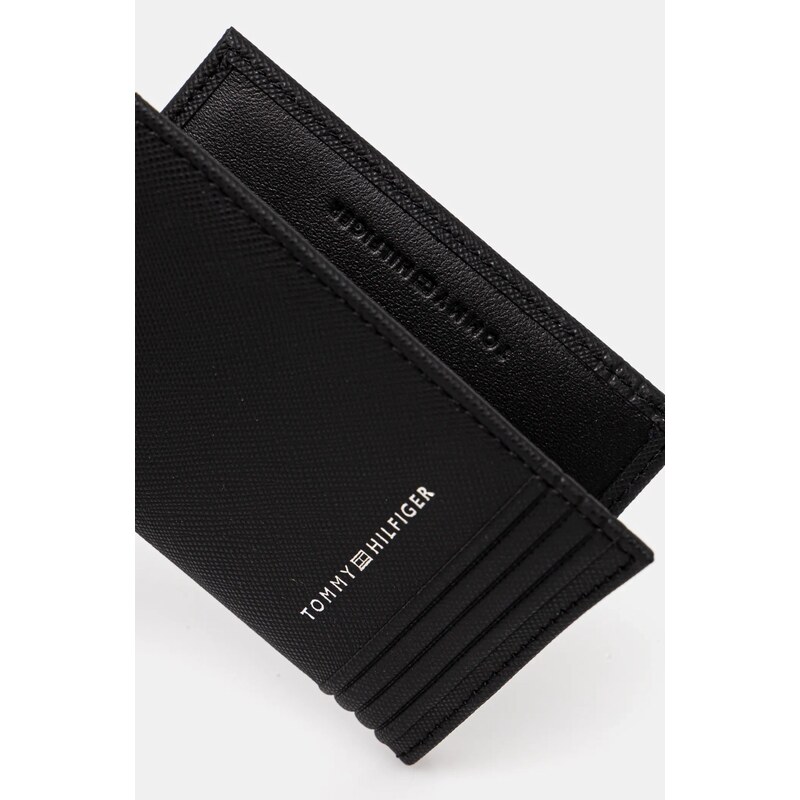 Δερμάτινη θήκη για κάρτες Tommy Hilfiger χρώμα: μαύρο, AM0AM13262