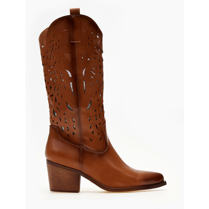 issue Μπότες cowboy με laser cut σχέδιο - Κάμελ - 024012