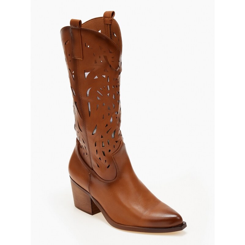 issue Μπότες cowboy με laser cut σχέδιο - Κάμελ - 024012