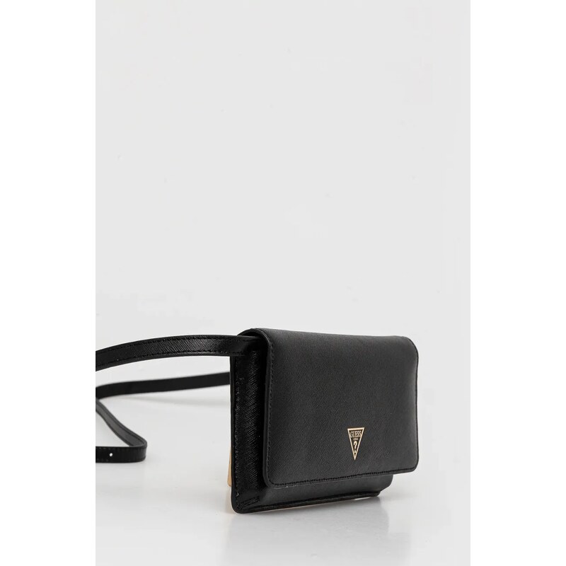 Δερμάτινη τσάντα ώμου Guess MIRIAM χρώμα: μαύρο, PW7513 P5226