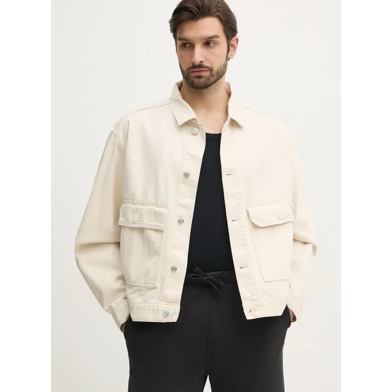 Σακάκι με λινό μείγμα Calvin Klein Jeans χρώμα: μπεζ, J30J327212