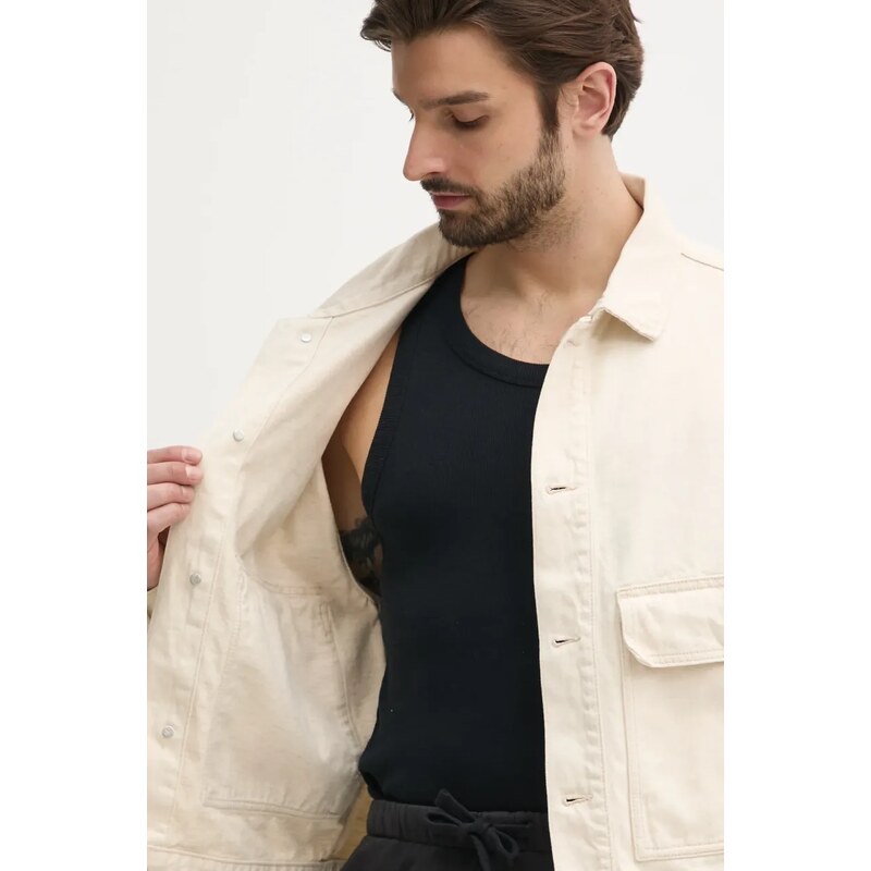 Σακάκι με λινό μείγμα Calvin Klein Jeans χρώμα: μπεζ, J30J327212
