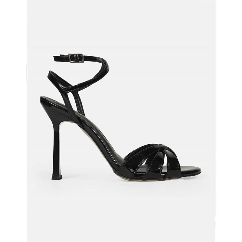 INSHOES DESIGN Πέδιλα Ελληνικής Κατασκευής λουστρίνι με λεπτό τακούνι Μαύρο