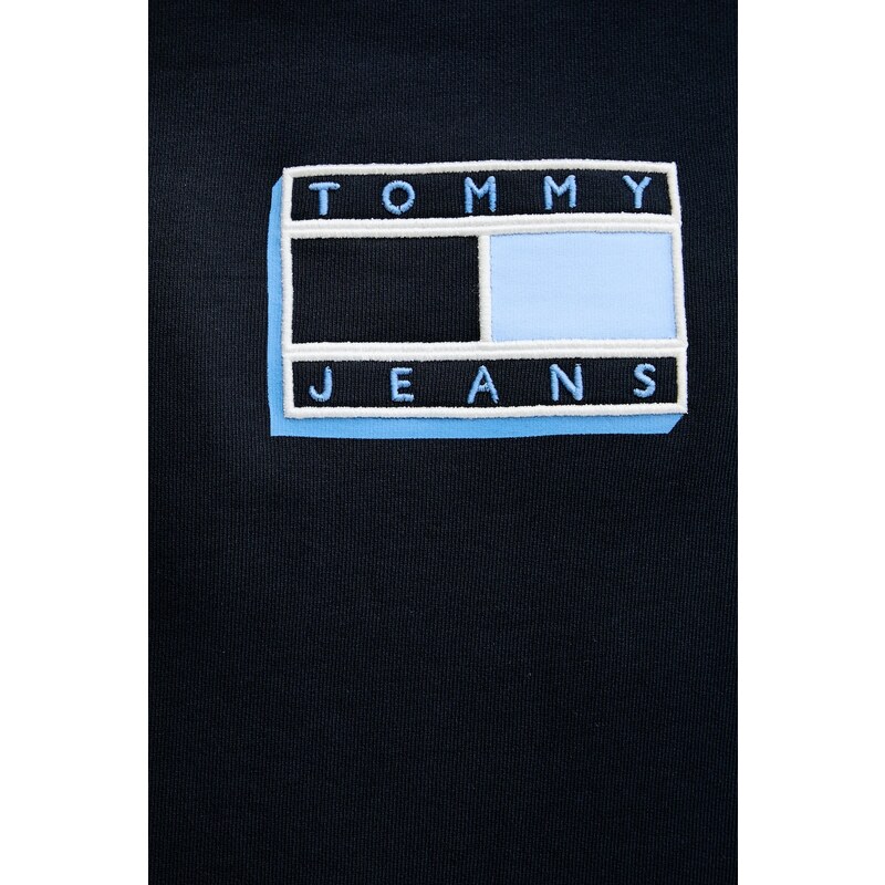 Βαμβακερή μπλούζα Tommy Jeans χρώμα: ναυτικό μπλε, με κουκούλα, DM0DM21623