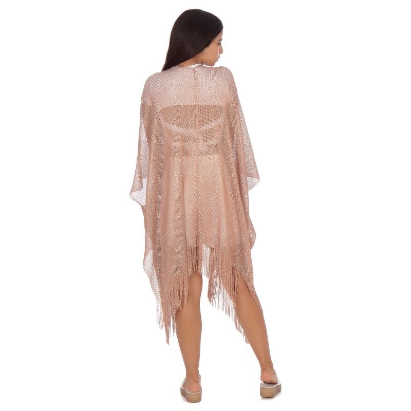 Silia D Bronze Midi Καφτάνι με Μεταλλική Πλέξη και Κρόσσια