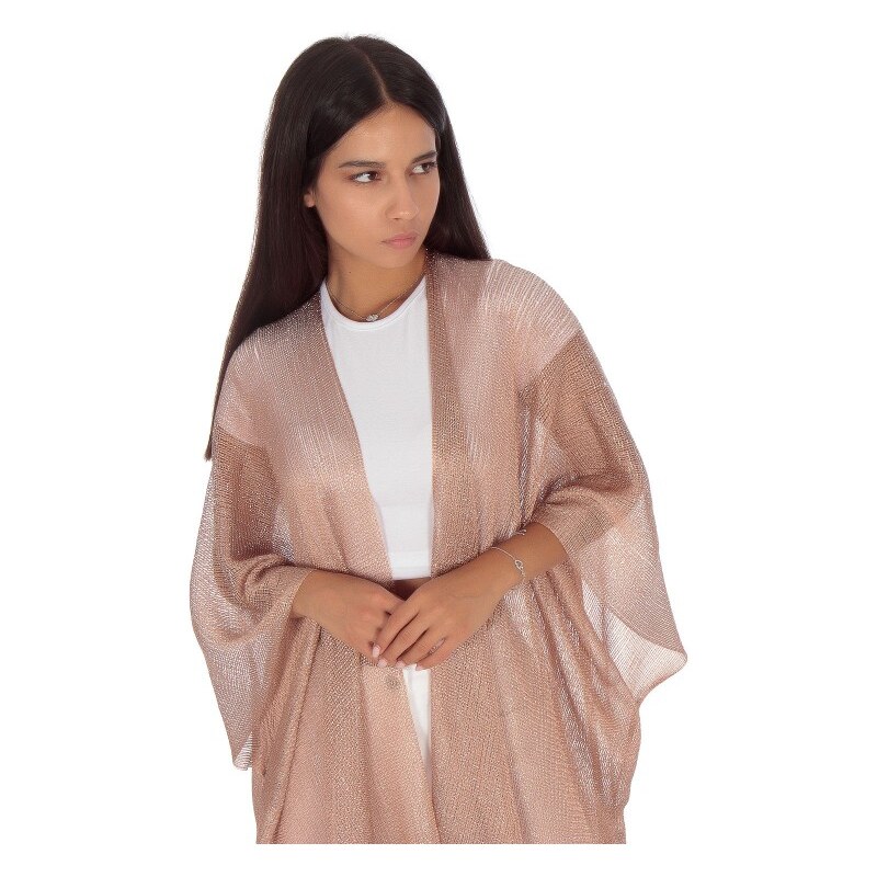 Silia D Bronze Midi Καφτάνι με Μεταλλική Πλέξη και Κρόσσια