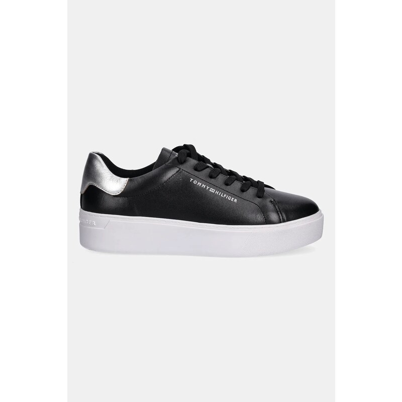 Δερμάτινα αθλητικά παπούτσια Tommy Hilfiger ESSENTIAL PLATFORM COURT SNEAKER χρώμα: μαύρο, FW0FW08756