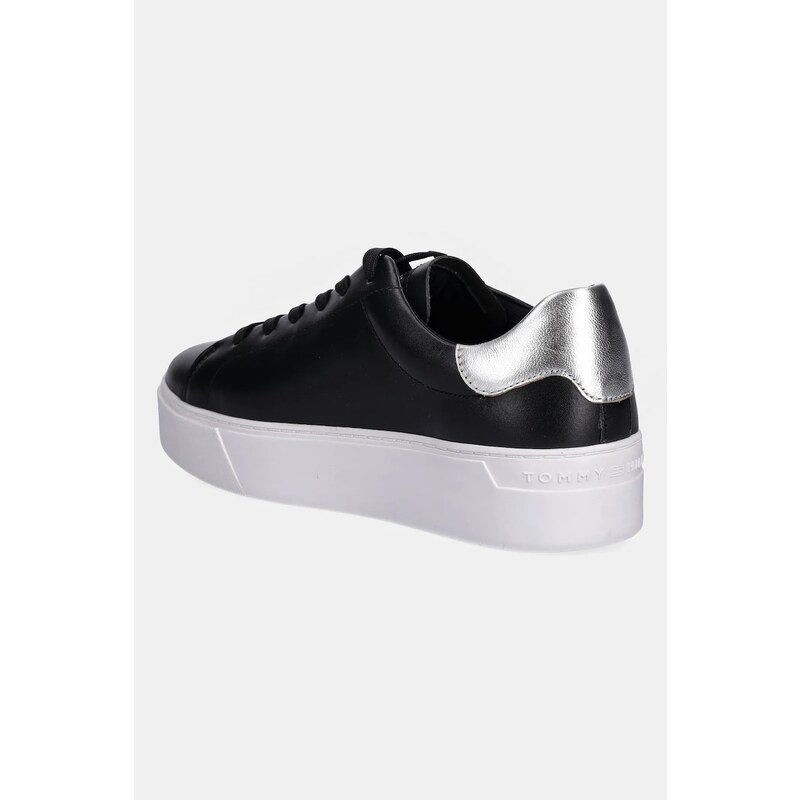 Δερμάτινα αθλητικά παπούτσια Tommy Hilfiger ESSENTIAL PLATFORM COURT SNEAKER χρώμα: μαύρο, FW0FW08756