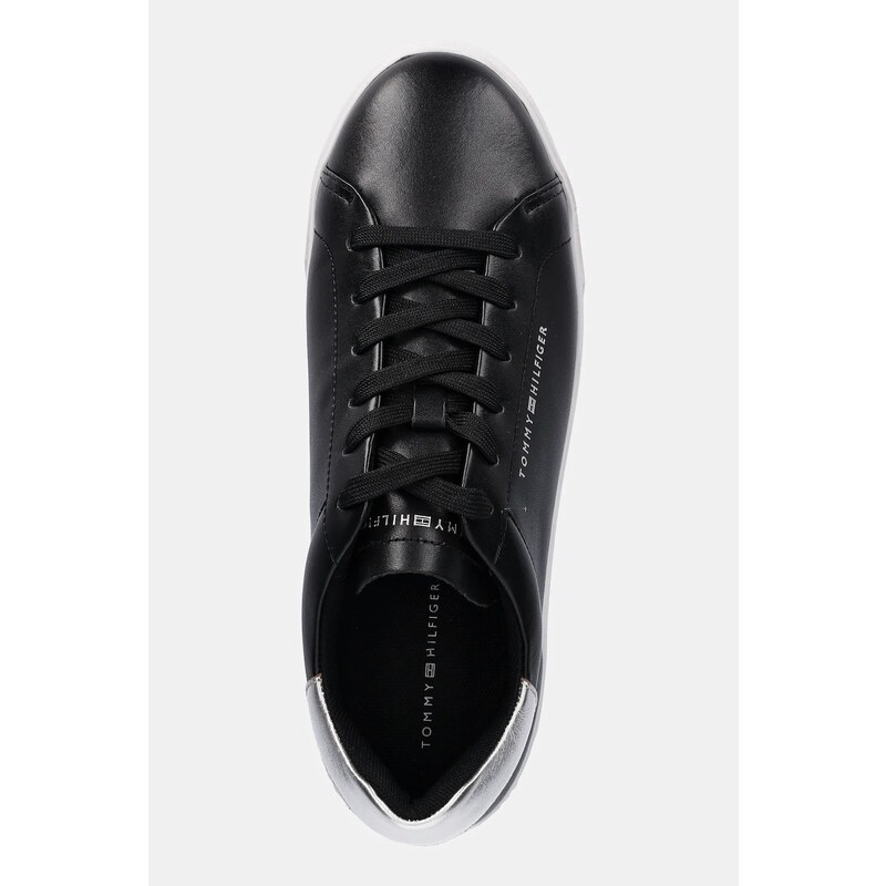Δερμάτινα αθλητικά παπούτσια Tommy Hilfiger ESSENTIAL PLATFORM COURT SNEAKER χρώμα: μαύρο, FW0FW08756