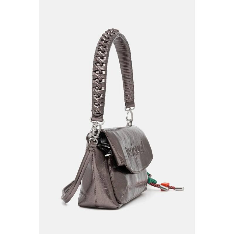 Τσάντα Desigual HALF LOGO TROKEL DARK SILVE χρώμα: ασημί, 25WAXPAQ