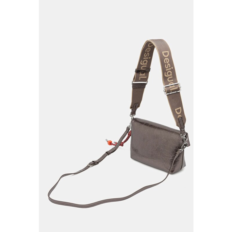 Τσάντα Desigual HALF LOGO TROKEL DARK SILVE χρώμα: ασημί, 25WAXPAQ