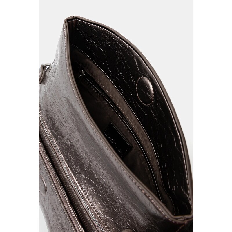 Τσάντα Desigual HALF LOGO TROKEL DARK SILVE χρώμα: ασημί, 25WAXPAQ