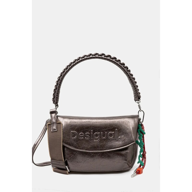 Τσάντα Desigual HALF LOGO TROKEL DARK SILVE χρώμα: ασημί, 25WAXPAQ
