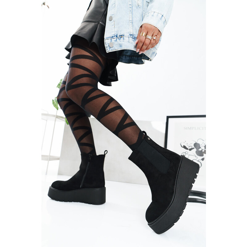 Ligglo Μαύρα Μποτάκια Flatform με Ελαστικά Πλαϊνά