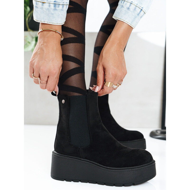 Ligglo Μαύρα Μποτάκια Flatform με Ελαστικά Πλαϊνά