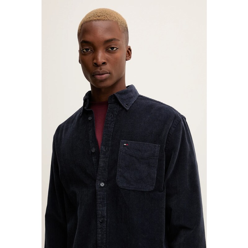 Πουκάμισο κοτλέ Tommy Jeans ανδρικά, χρώμα: ναυτικό μπλε, DM0DM22021