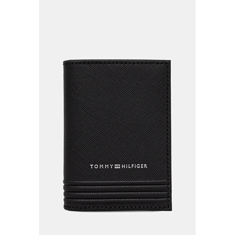 Δερμάτινη θήκη για κάρτες Tommy Hilfiger χρώμα: μαύρο, AM0AM13262