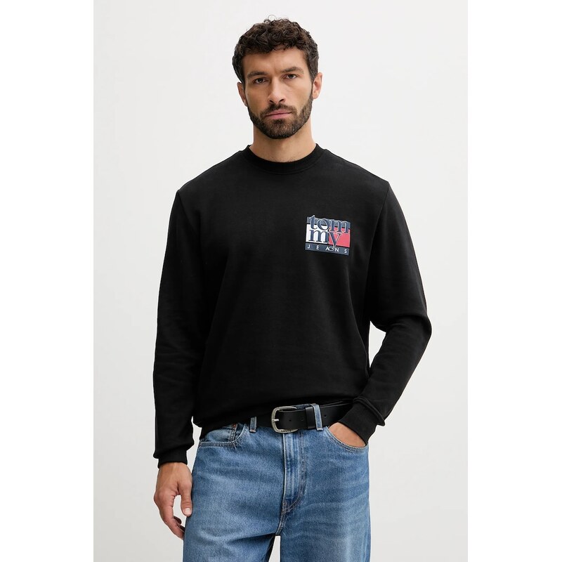 Βαμβακερή μπλούζα Tommy Jeans χρώμα: μαύρο, DM0DM22093