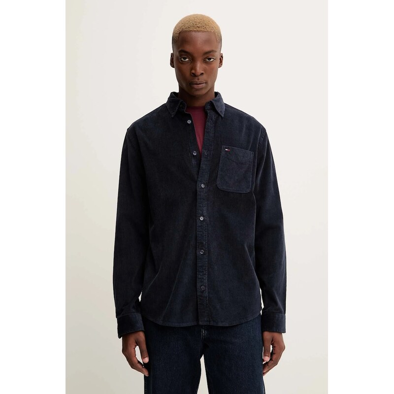 Πουκάμισο κοτλέ Tommy Jeans ανδρικά, χρώμα: ναυτικό μπλε, DM0DM22021