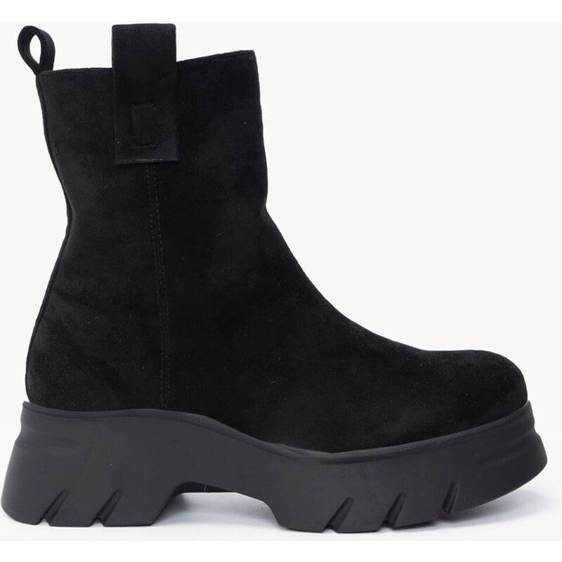 Ligglo Μαύρα Suede Μποτάκια με με Χοντρή Σόλα και Pull Tabs
