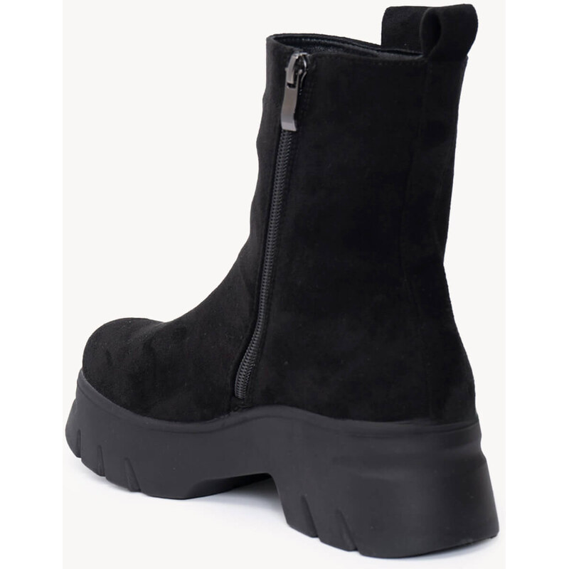 Ligglo Μαύρα Suede Μποτάκια με με Χοντρή Σόλα και Pull Tabs
