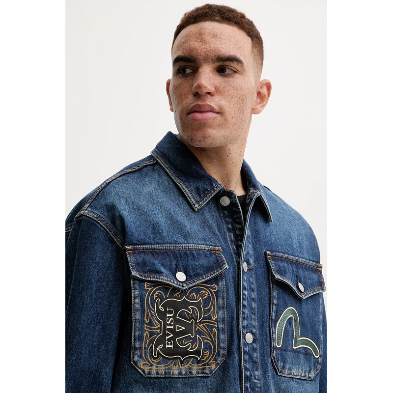 Τζιν μπουφάν Evisu Sheridan Daicock Printed ανδρικό, χρώμα: ναυτικό μπλε, 2EAHTM4SJ1015