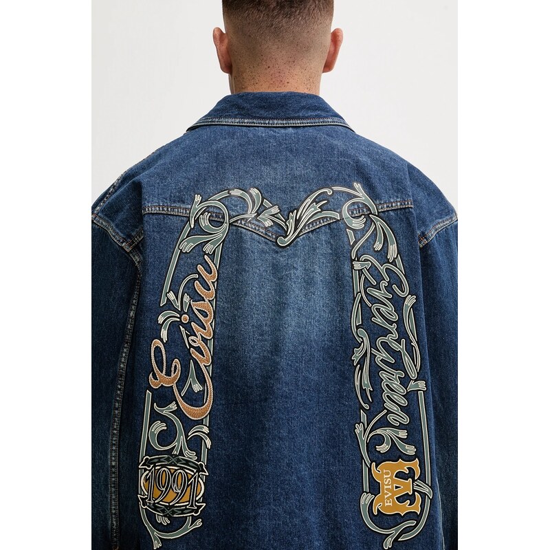 Τζιν μπουφάν Evisu Sheridan Daicock Printed ανδρικό, χρώμα: ναυτικό μπλε, 2EAHTM4SJ1015