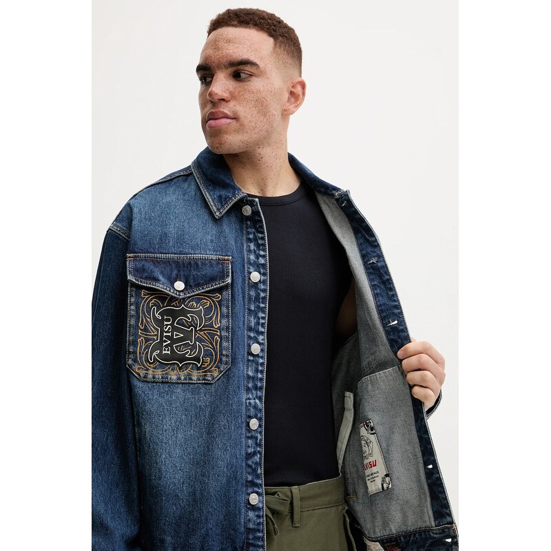 Τζιν μπουφάν Evisu Sheridan Daicock Printed ανδρικό, χρώμα: ναυτικό μπλε, 2EAHTM4SJ1015