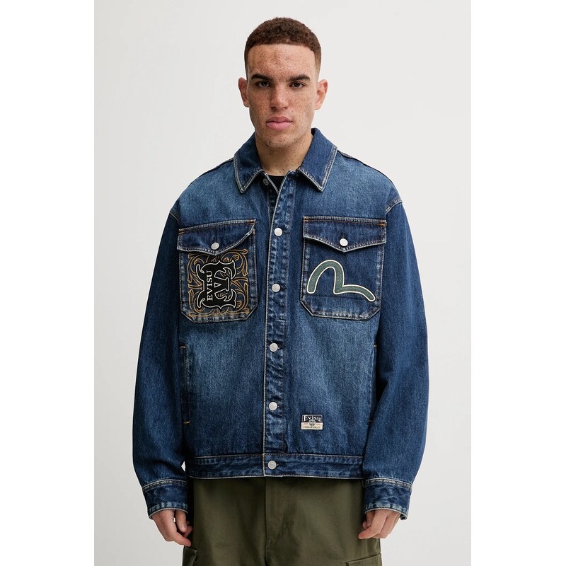 Τζιν μπουφάν Evisu Sheridan Daicock Printed ανδρικό, χρώμα: ναυτικό μπλε, 2EAHTM4SJ1015