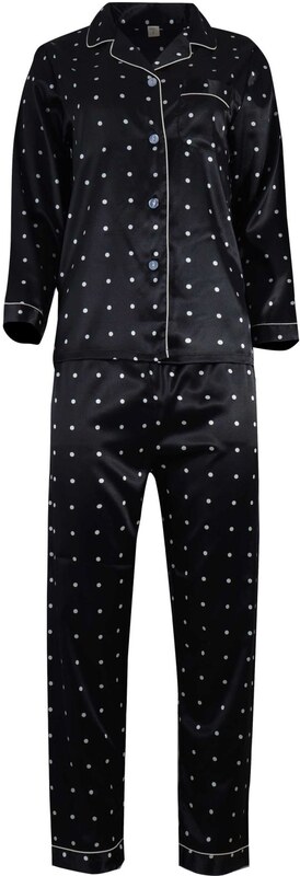 gsecret Γυναικεία πυτζάμα σατέν με κουμπιά all print pois. Saten Collection ΜΑΥΡΟ