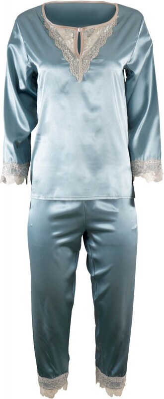 gsecret Σετ saten γυναικεία πυζάμα μακρύ μανίκι λεπτομέρειες δαντέλας. ΣΙΕΛ