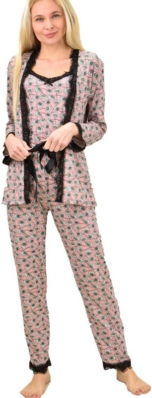 Potre Γυναικεία πιτζάμα σετ 3 τεμ φλοράλ με ζώνη