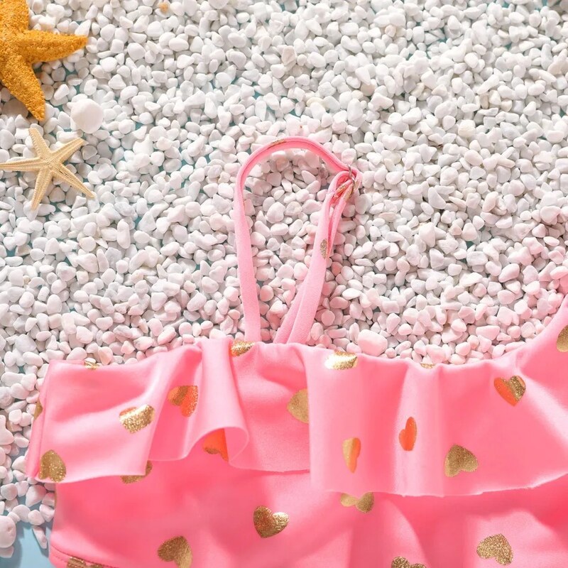 Babykids 2 κομμάτια παιδικό Mαγιό - Ροζ με καρδούλες - 9-10 Χρονών