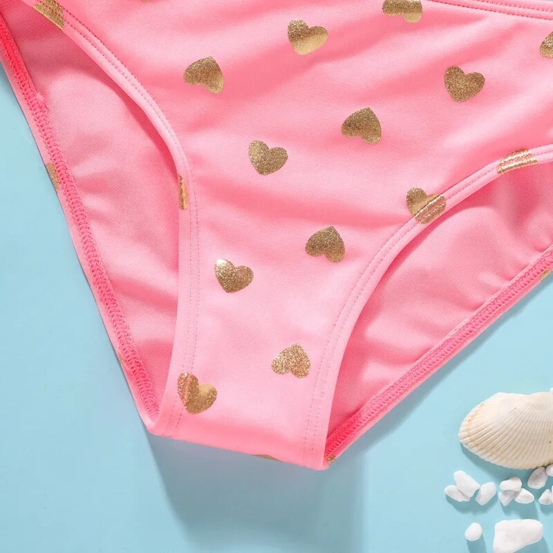 Babykids 2 κομμάτια παιδικό Mαγιό - Ροζ με καρδούλες - 9-10 Χρονών