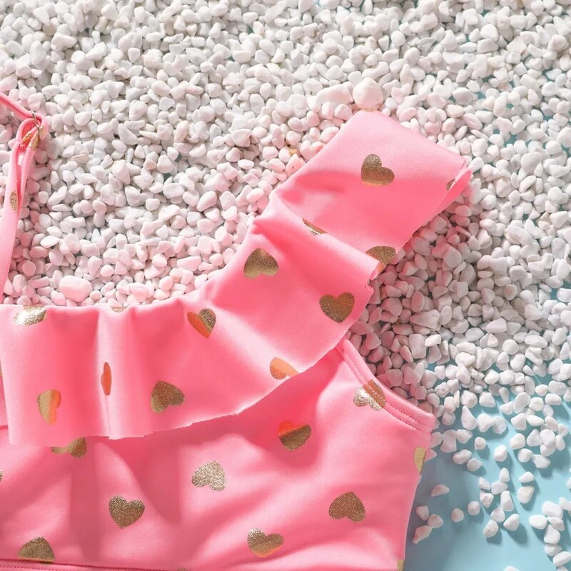 Babykids 2 κομμάτια παιδικό Mαγιό - Ροζ με καρδούλες - 9-10 Χρονών