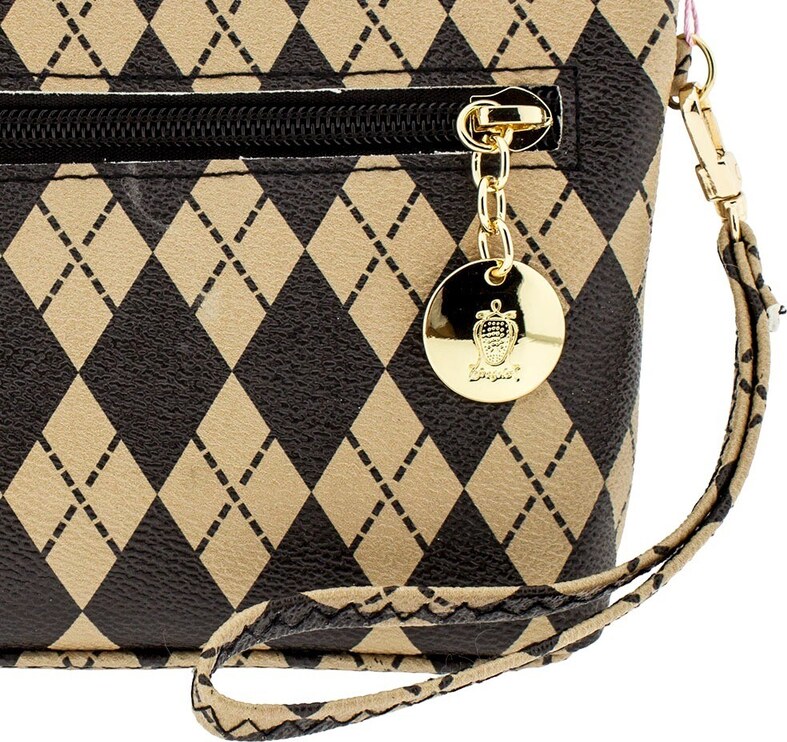 Fragola Πορτοφόλι Γυναικείο μεσαίο μέγεθος PC014-BEIGE SQUARES