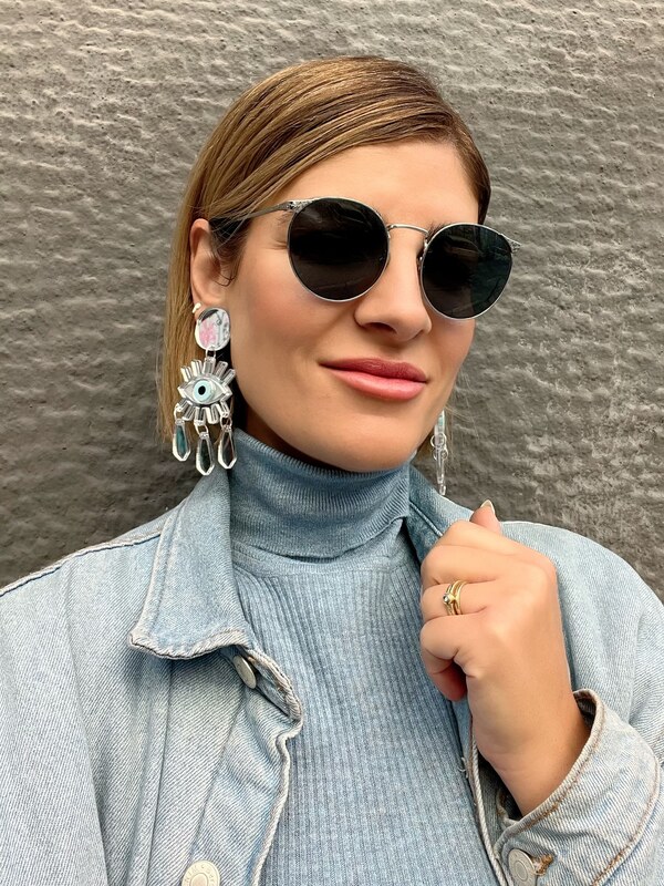 Christina Christi Ασημί Μακριά Σκουλαρίκια Μάτια με Κλιπ