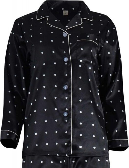 gsecret Γυναικεία πυτζάμα σατέν με κουμπιά all print pois. Saten Collection ΜΑΥΡΟ