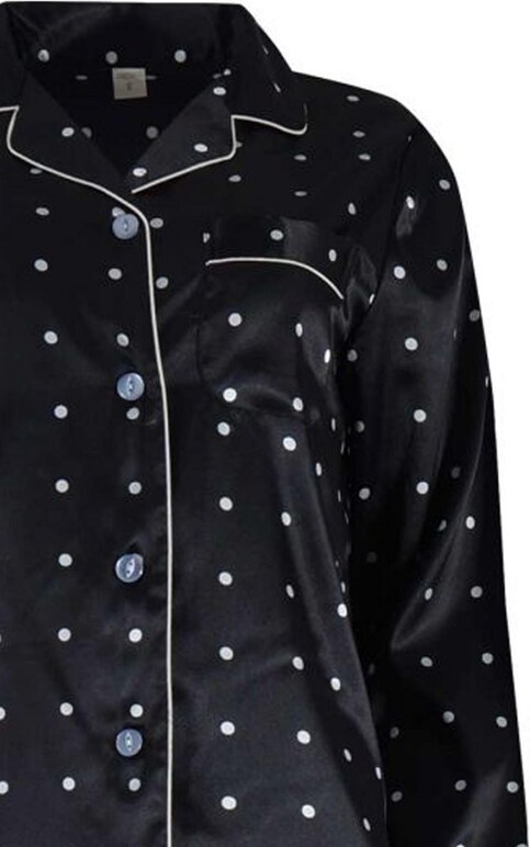 gsecret Γυναικεία πυτζάμα σατέν με κουμπιά all print pois. Saten Collection ΜΑΥΡΟ