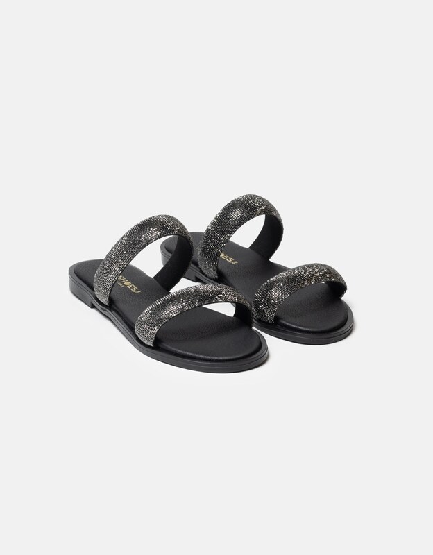 INSHOES DESIGN Σανδάλια Ελληνικής κατασκευής με λουράκια από strass Μαύρο