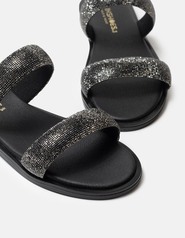 INSHOES DESIGN Σανδάλια Ελληνικής κατασκευής με λουράκια από strass Μαύρο