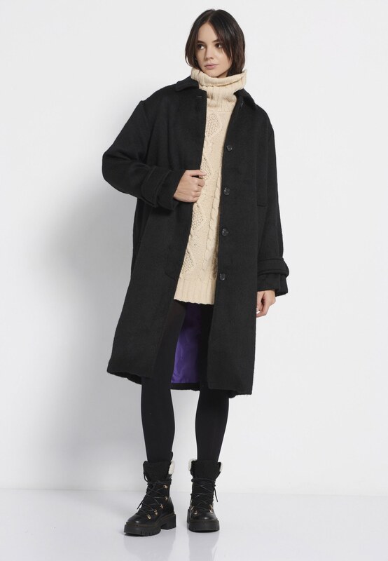 FUNKY BUDDHA Relaxed fit γυναικείο μονόχρωμο παλτό