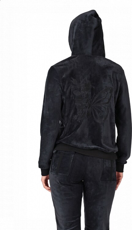 lydia creations HOMEWEAR ΓΥΝΑΙΚΕIΟ ΒΕΛΟΥΤΕ σετ ζακετα ΜΕ ΚΟΥΚΟΥΛΑ και παντελονι 23632 lydia - ΜΑΥΡΟ