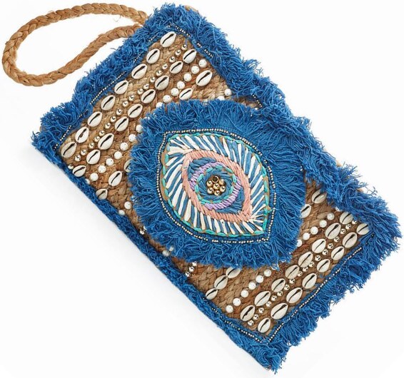 Verde Γυναικείο Αμπιγέ Τσαντάκι Γιούτα Ινδίας 01-1779 Μπλε