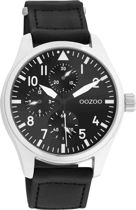 OOZOO Timepieces - C11009, Silver case with Black Leather Strap