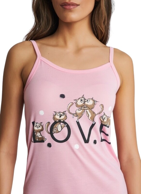 FashionWoman Βαμβακερό νυχτικάκι με λεπτή τιράντα Love