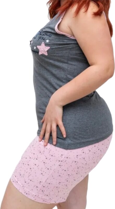 FashionWoman Γυναικεία Πιτζάμα Γκρι Αμάνικο με Ροζ Σορτς