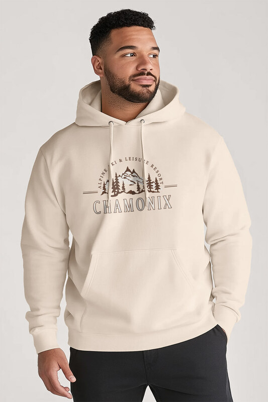 UnitedKind Chamonix Ski Resorts, Φούτερ με Κουκούλα σε Εκρού Χρώμα