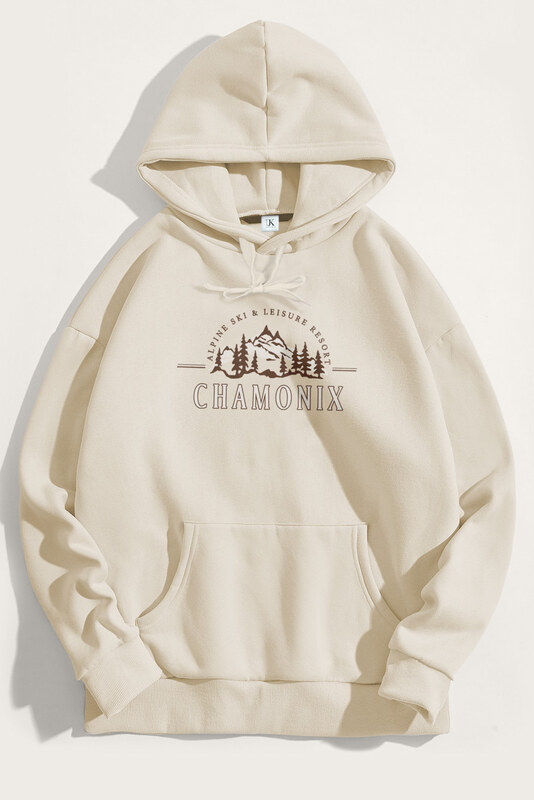 UnitedKind Chamonix Ski Resorts, Φούτερ με Κουκούλα σε Εκρού Χρώμα